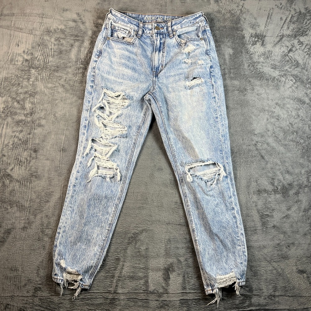 American Eagle Outfitters Mom Jeans Womens 6 Blue Light Wash Destroyed Ripped